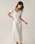 Maxi Dress with White Embroidery and Puffed Sleeves