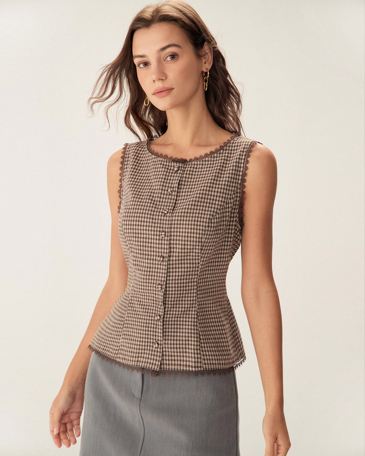 Single-Breasted Brown Plaid Vest