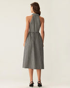 Black Plaid Sleeveless Midi Dress with Button Details