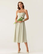 Green Square Neck Midi Dress with Pockets
