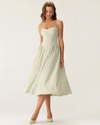 Green Square Neck Midi Dress with Pockets