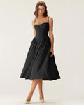 Black Midi Dress with Square Neck and Pocket Details