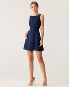 Cut-Out Mini Dress with Blue Polka Dots and Sleeveless Design