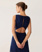Cut-Out Mini Dress with Blue Polka Dots and Sleeveless Design