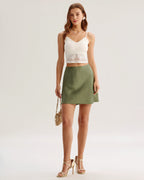Emerald Satin A-Line Mini Skirt with Elastic Waist