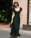 Chiffon Maxi Dress with Black Sweetheart Neckline