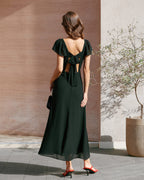 Chiffon Maxi Dress with Black Sweetheart Neckline