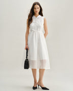 Striped White Sleeveless Midi Dress