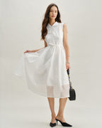 Striped White Sleeveless Midi Dress