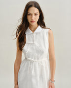 Striped White Sleeveless Midi Dress