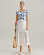 Short Sleeve T-Shirt with Blue Floral Design