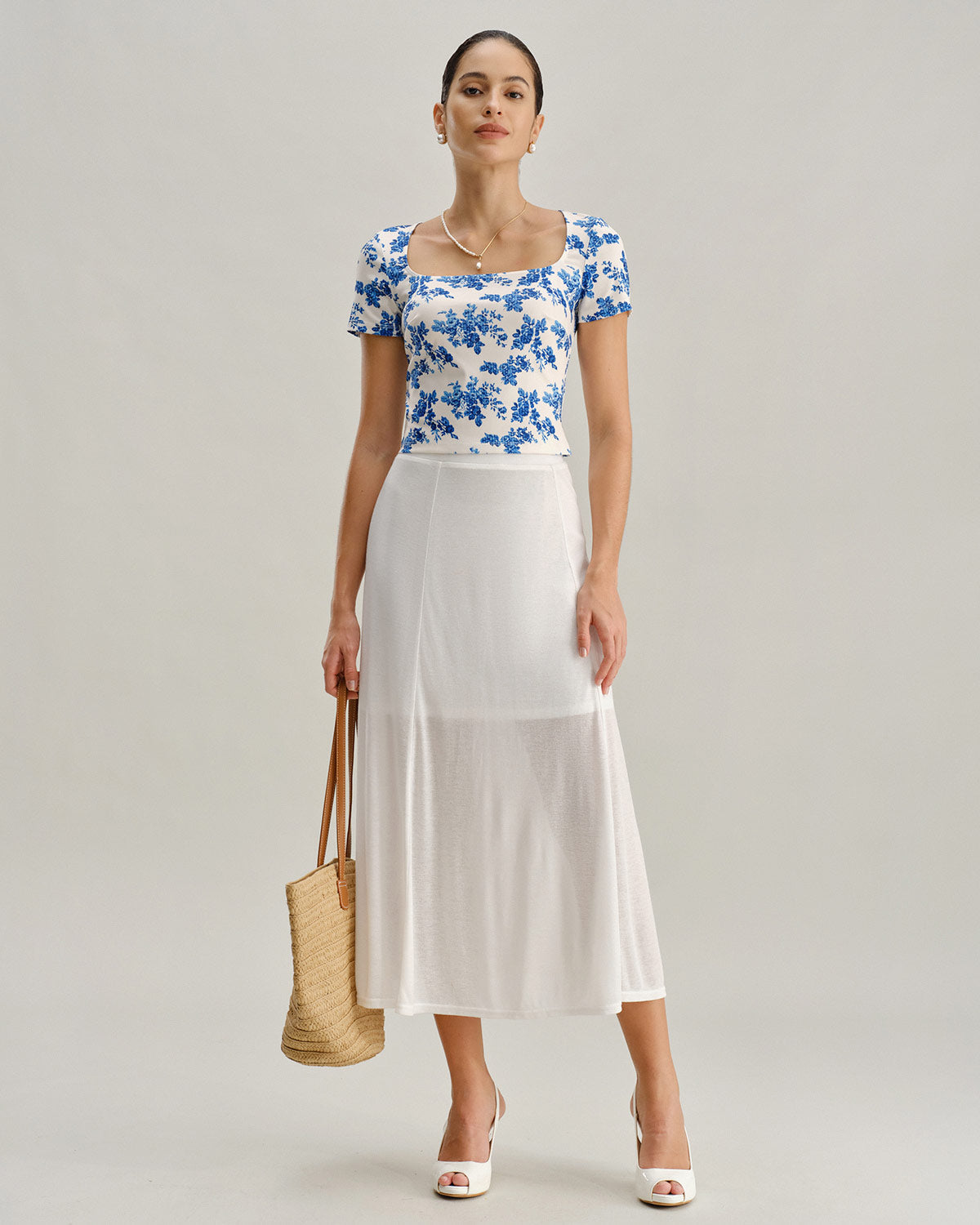 Short Sleeve T-Shirt with Blue Floral Design