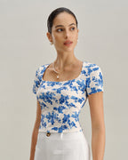 Short Sleeve T-Shirt with Blue Floral Design