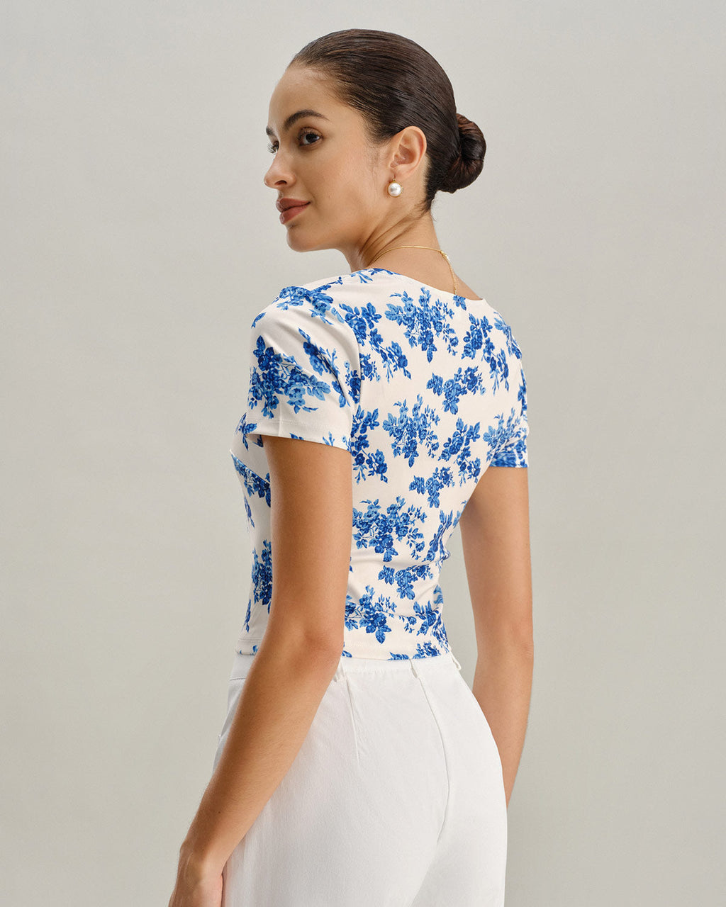 Short Sleeve T-Shirt with Blue Floral Design