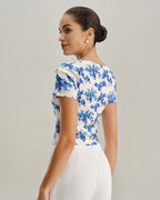 Short Sleeve T-Shirt with Blue Floral Design