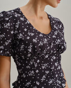 Floral Print Scoop Neck Blouse in Black