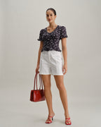 Floral Print Scoop Neck Blouse in Black
