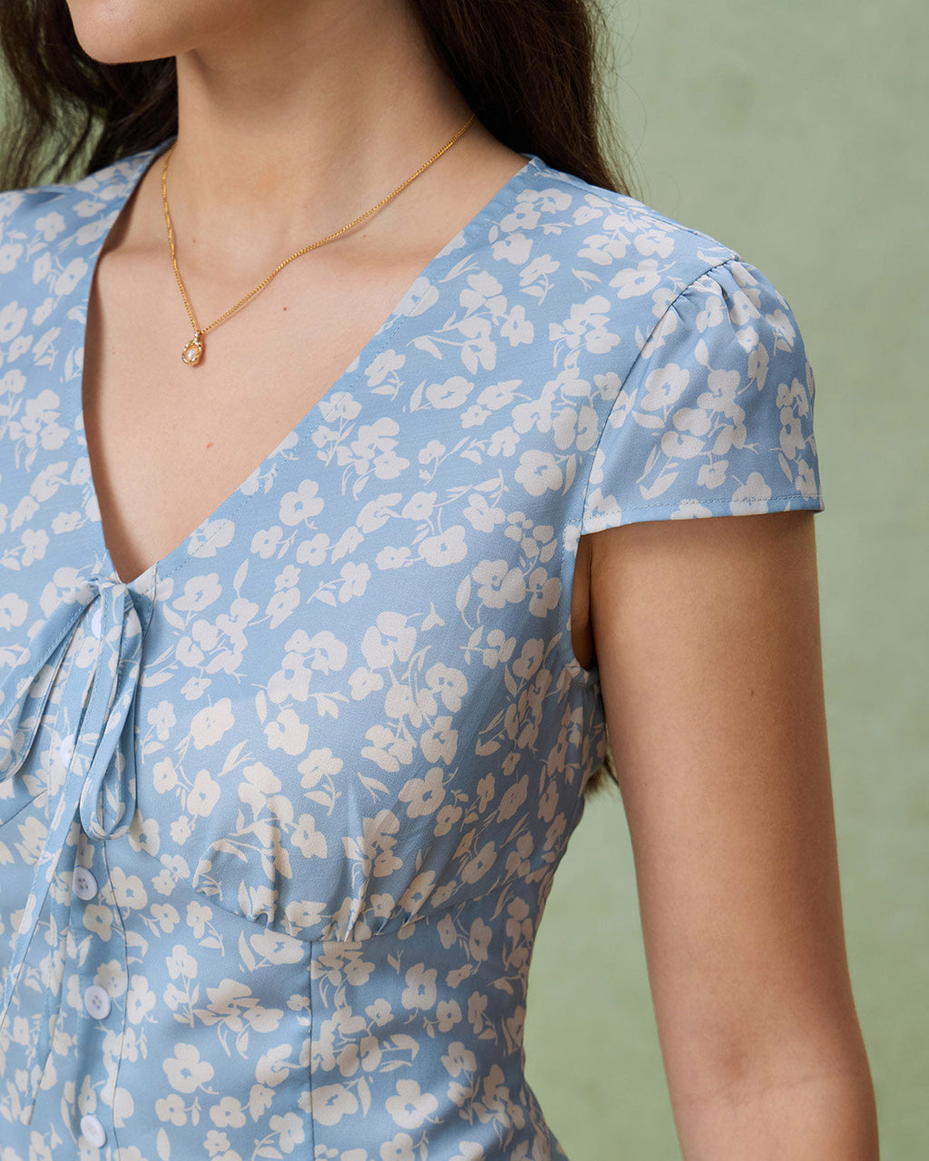 V-Neck Blouse with Blue Floral Print