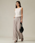 Textured White Boat Neck Button-Up Vest