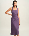 Purple Midi Dress with Square Neck and Slip Design