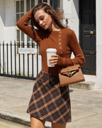 Caramel Ribbed Knit Mock Neck T-Shirt