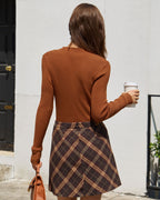 Caramel Ribbed Knit Mock Neck T-Shirt