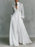 Patchwork Leinen Maxi Kleid Stehkragen