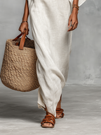 Minimalistisch Leinen Maxi Kleid