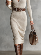 Lea | Midi Strickkleid V-Ausschnitt Slim Fit