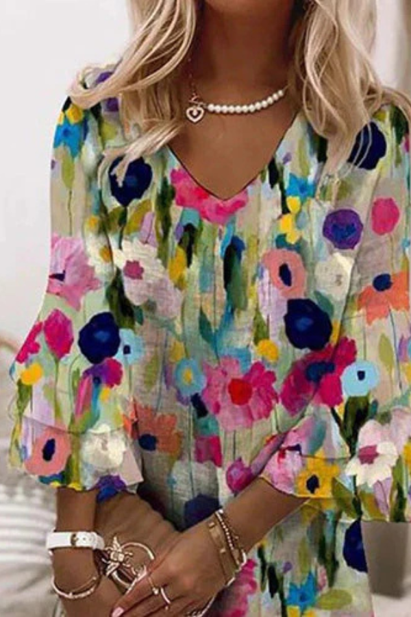 Tabithea | Florales V-Ausschnitt Kleid