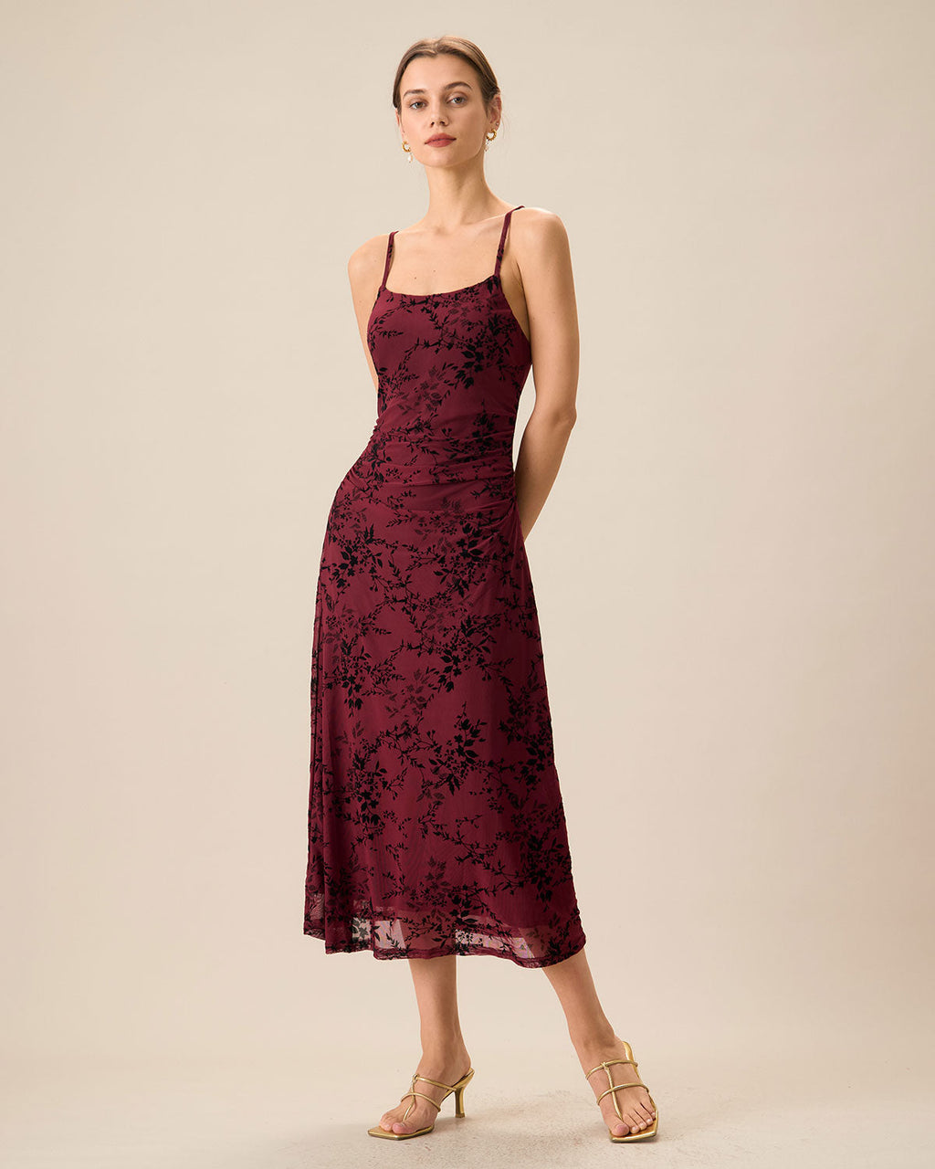 Red Floral Bodycon Midi Slip Dress