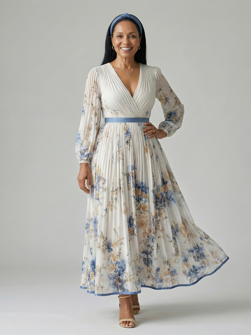 Rielle | Plissiertes Wickel-Midikleid