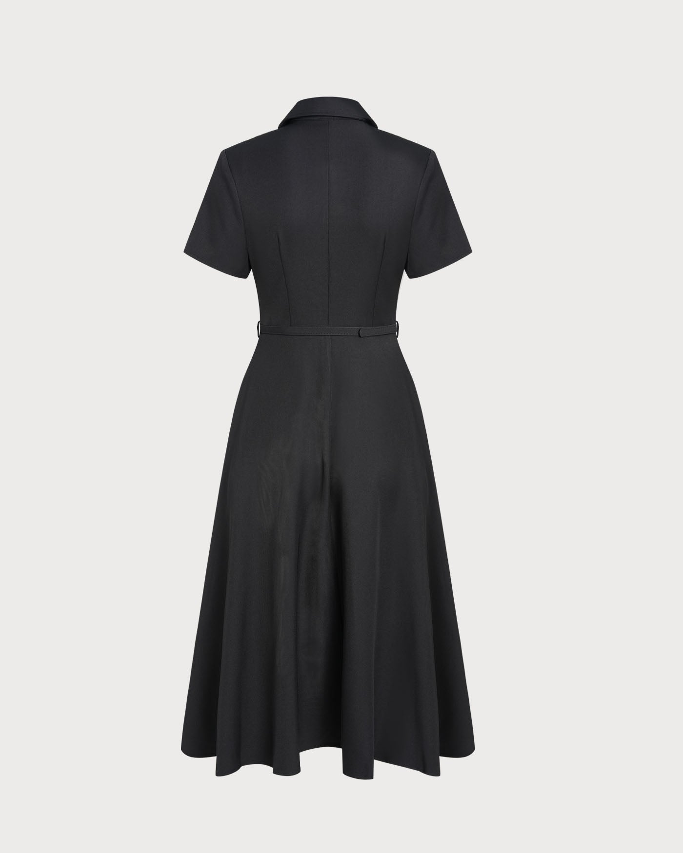 Black Midi Dress with A-Line Silhouette and Belt