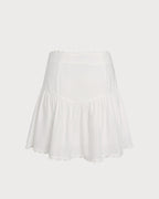 White Ruched Mini Skirt with Button Detail