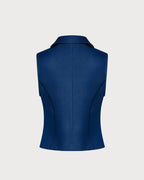 Blue Single-Breasted Collared Vest