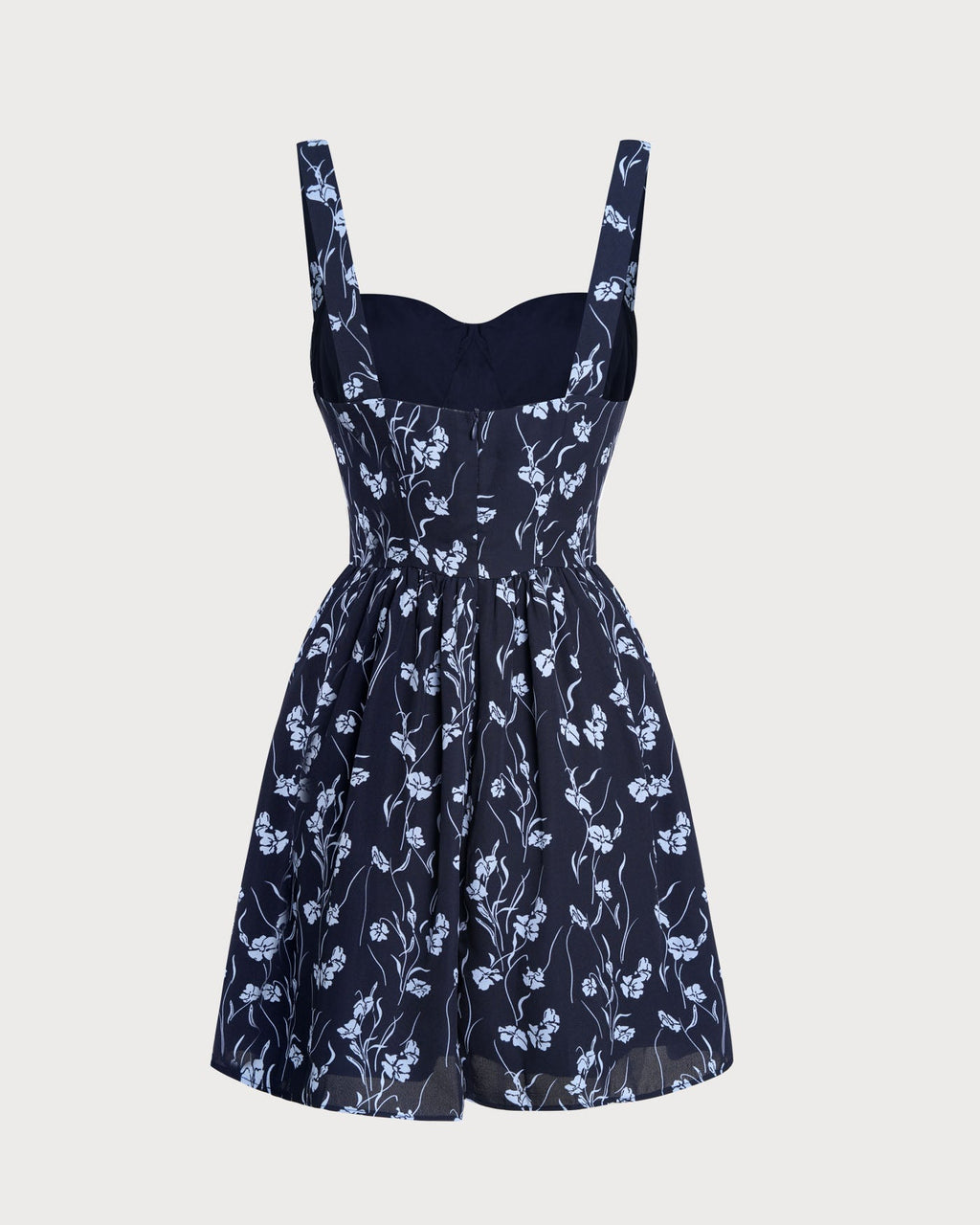Navy Floral Mini Dress with Sweetheart Neckline
