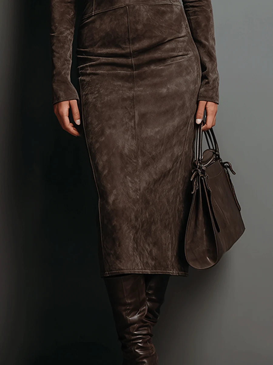 Robine | Langärmliges Wildleder-Midi-Kleid