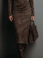 Robine | Langärmliges Wildleder-Midi-Kleid