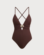 Brown Cut-Out One-Piece Swimsuit