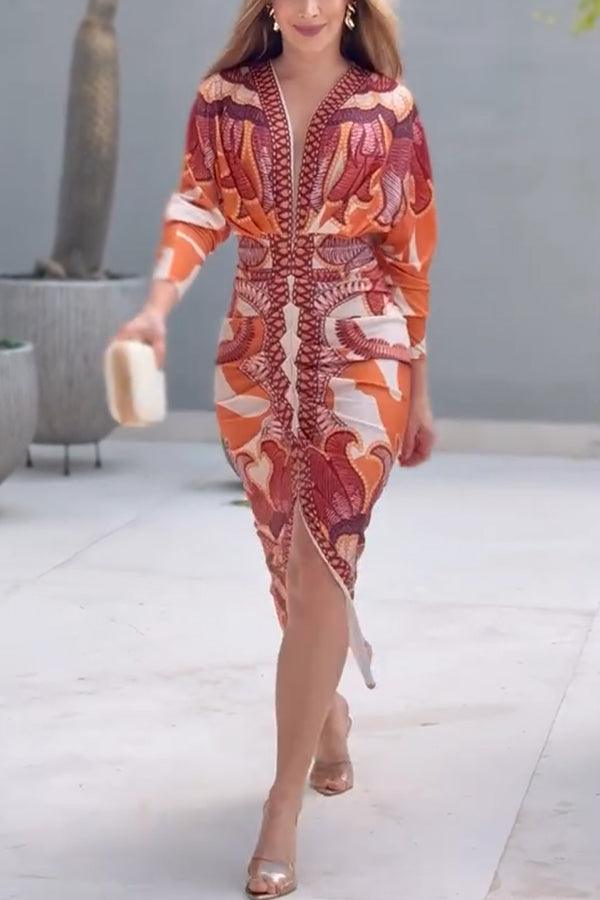 Eva | Sun Escape Einzigartiges Print Dolman Midi Kleid