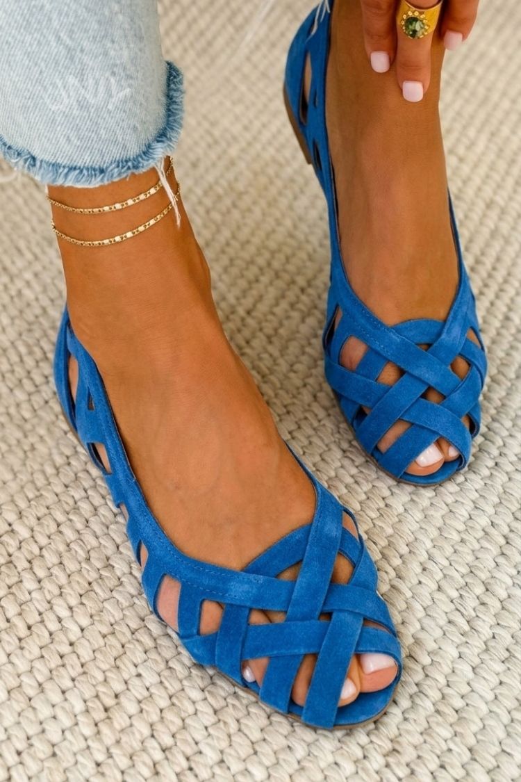 Hina | Flache Sandalen mit offener Spitze und geflochtenem Material