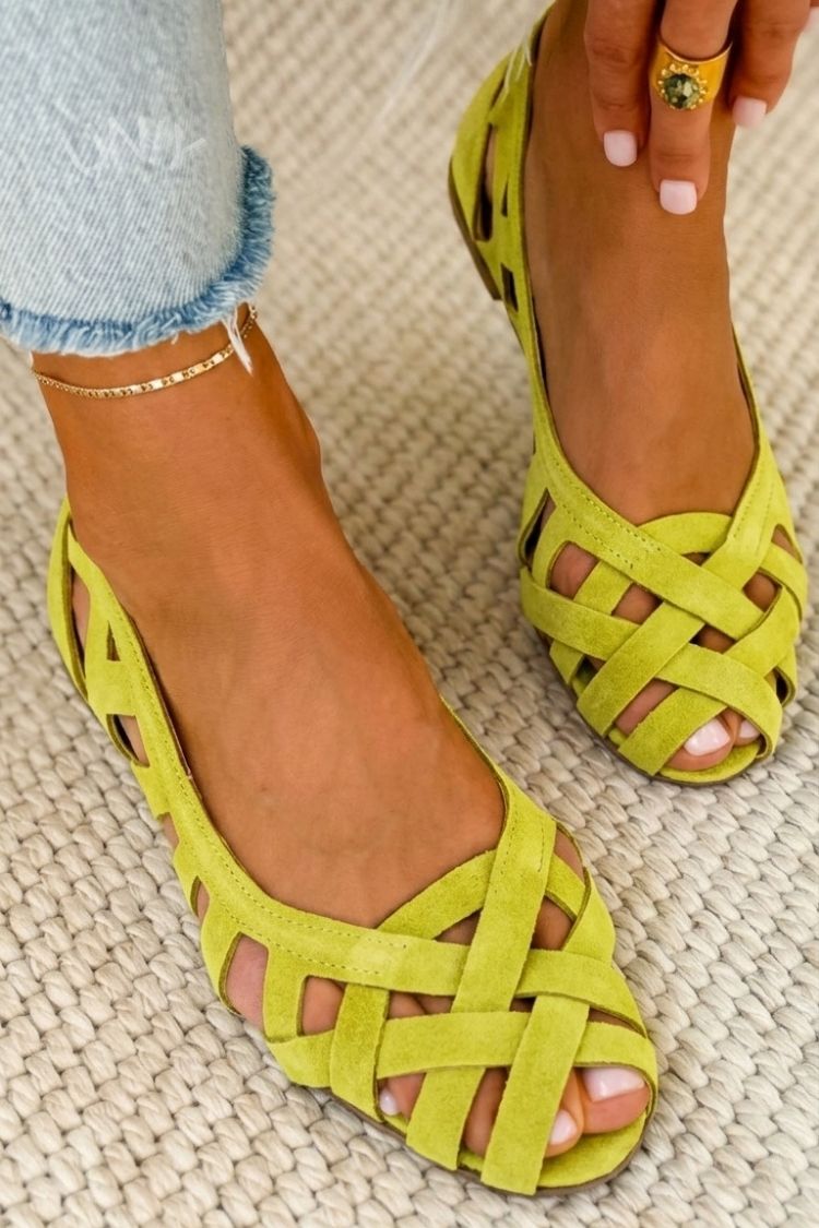 Hina | Flache Sandalen mit offener Spitze und geflochtenem Material