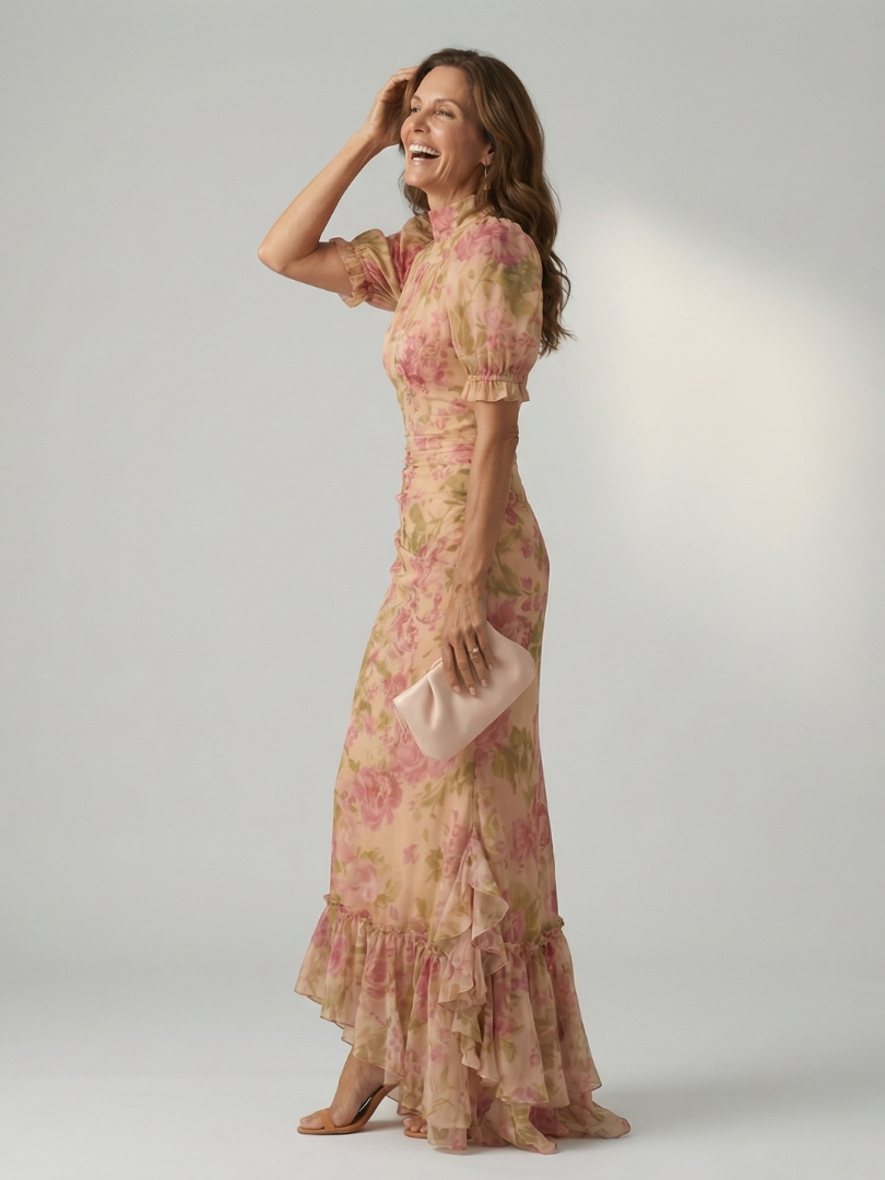 Vianne | Sanftes Maxikleid mit hohem Kragen