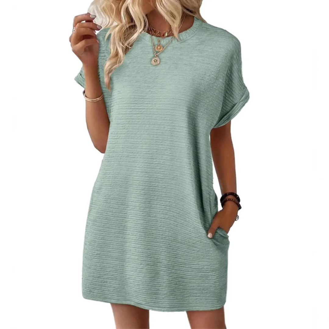 EVASHA™ – Lässiges Minimalistisches Sommerkleid mit Rundhalsausschnitt