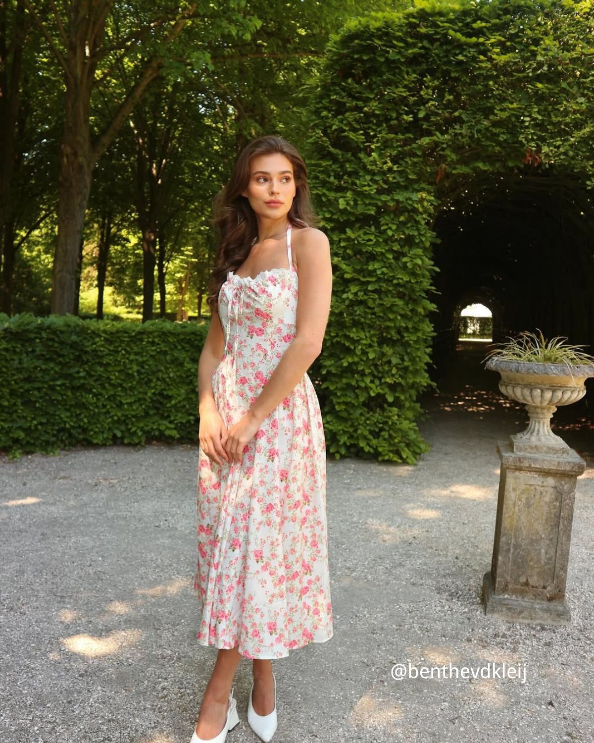 Floral Print Pink Halter Midi Dress