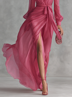 Mia | Rosa Chiffon Maxikleid V-Ausschnitt
