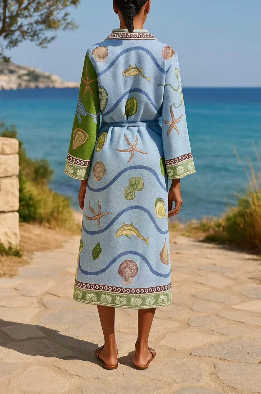 Sandra | Gürteltes bedrucktes Twill-Midi-Hemdkleid