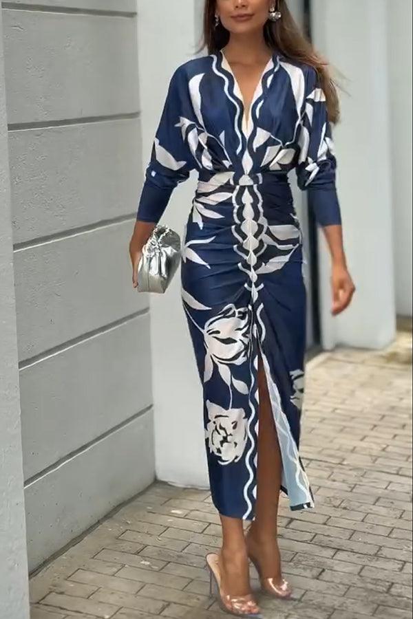 Eva | Sun Escape Einzigartiges Print Dolman Midi Kleid