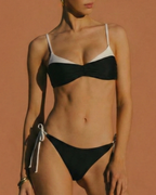 Black Bralette Bikini Set with Contrasting Details
