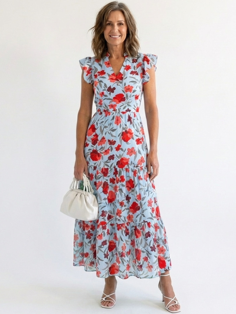 Lila | Elegantes Blumenkleid Midi